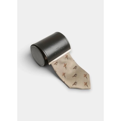 ALAN PAINE RIPON SILK TIE BIRD AND DOG GOLD